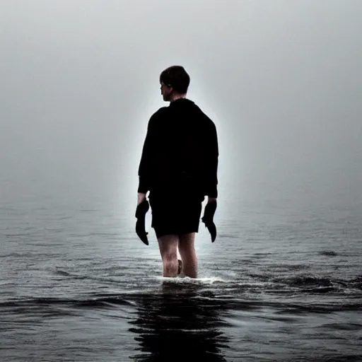 Image similar to pale skin, dark water, foggy water, dark, dramatic, terrifying, cinematic still, realistic.