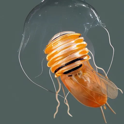 Image similar to a award winning photo of a wasp trapped inside a jellyfish, by national geografic, photorealism