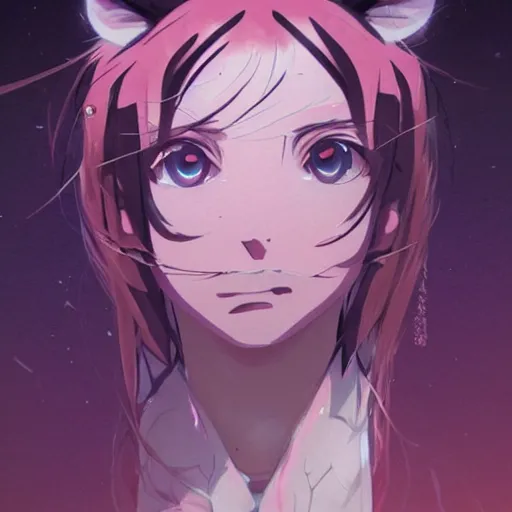 Image similar to a pink tiger, illustration concept art anime key visual trending pixiv fanbox by wlop and greg rutkowski and makoto shinkai and studio ghibli and kyoto animation symmetrical facial features