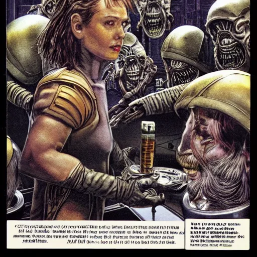 Prompt: the crew of the nostromo playing dungeons & dragons, alien 1 9 7 9, ron cobb, highly detailed, comic book, science fiction, used future
