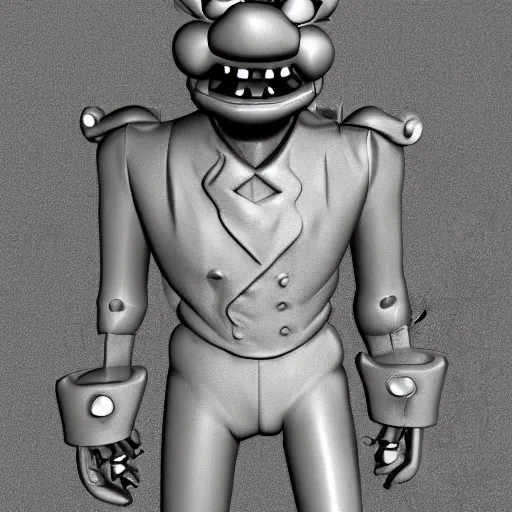 Image similar to statue of freddy from fnaf made out of sheet metal, 3d render