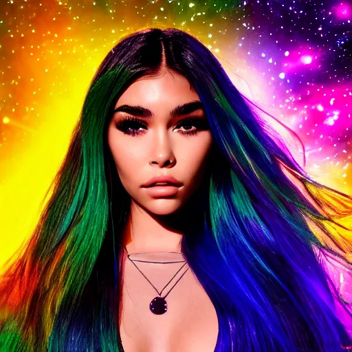 Image similar to madison beer a an intergalactic popstar dancing on a planet, render, blender render, unity render, 4 k wallpaper, art station trending, artstation 4 k coherent, coherent, 4 k, detailed, hyperdetailed, artifact - free, completely coherent, sharp, madison beer