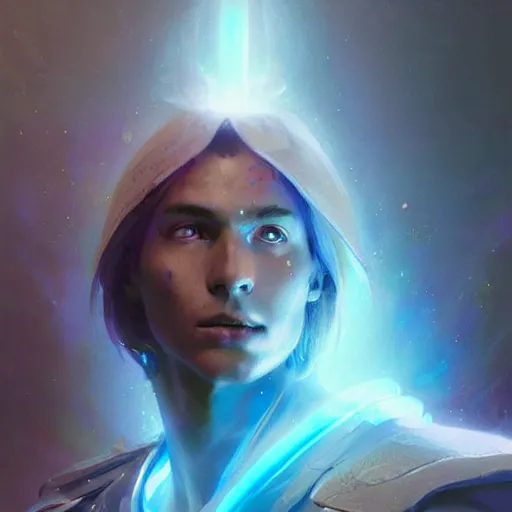 Prompt: portrait of a beautiful force of the good light seraphim male futuristic angel, volume lighting, concept art, by greg rutkowski!!, colorful, xray melting colors!!