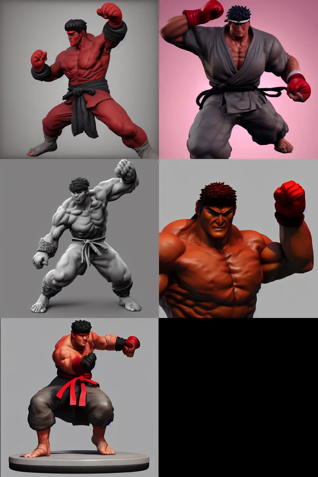 Prompt: zbrush sculpture of ryu from street fighter trending on artstation