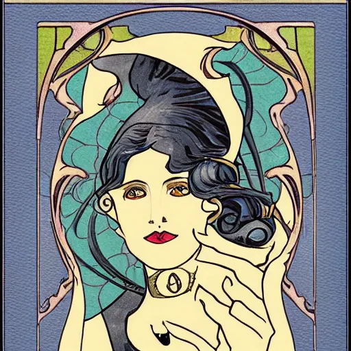 Image similar to artnouveau witch woman