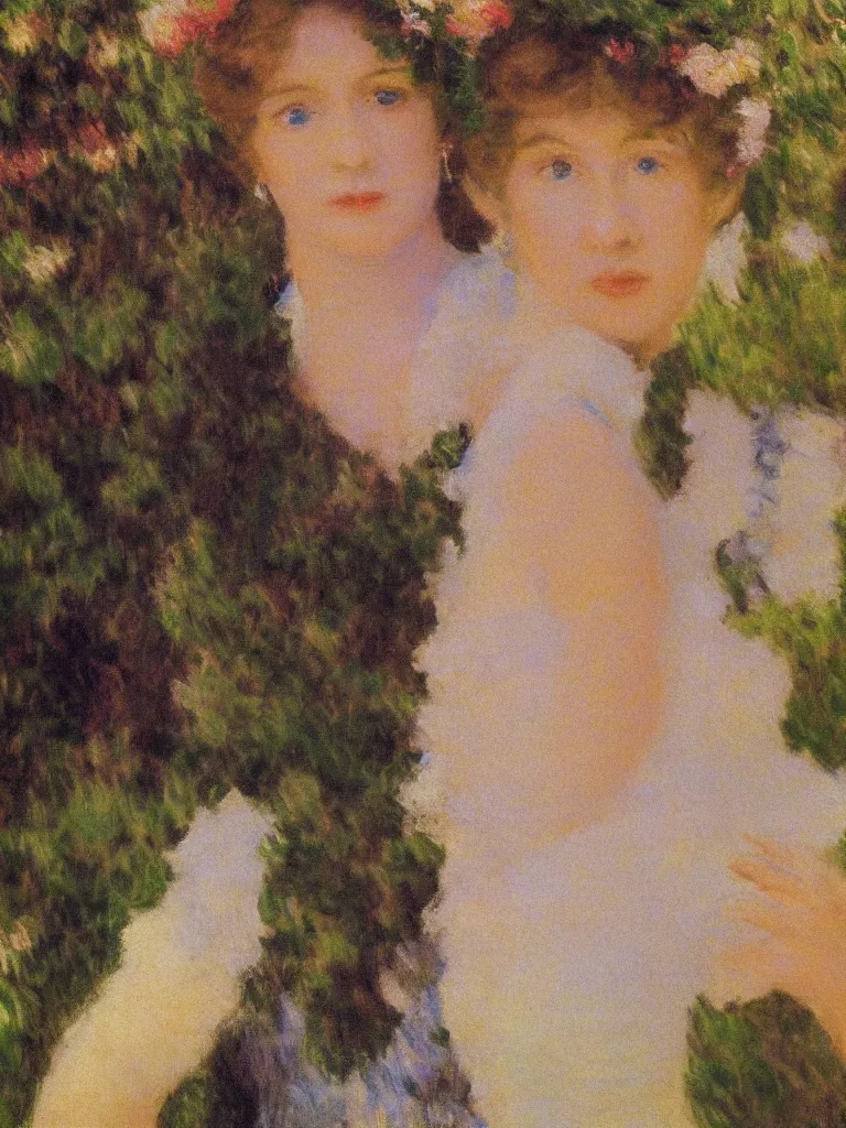 Prompt: portrait of < zelda fitzgerald > as a beautiful young lady, in the sun, out of focus, pleinairism,, backlit, closeup, oil on canvas, atr by monet, impressionnisme, 8 k