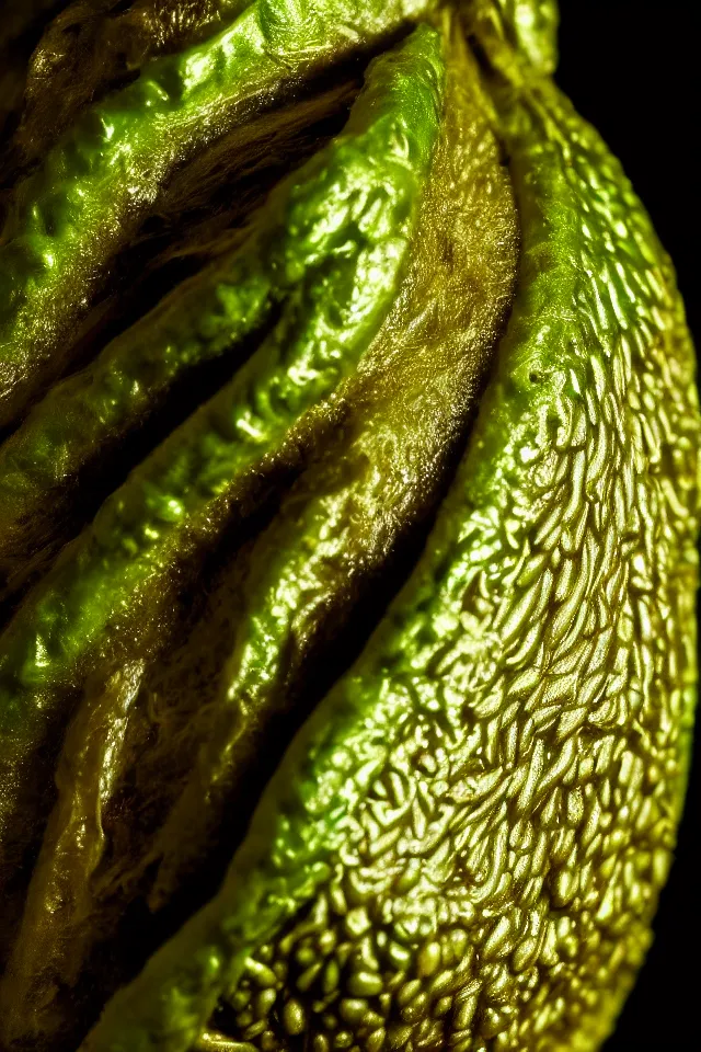 Image similar to renaissance portrait close up of highly detailed respected dragonskinned avocado, fake mustache, dramatic cinematic lighting, 8 k