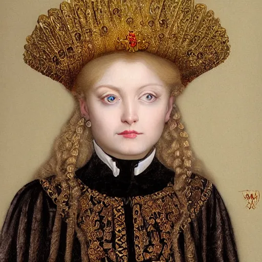 Prompt: blonde victorian princess, hyperrealism, concept art, jan van eyck