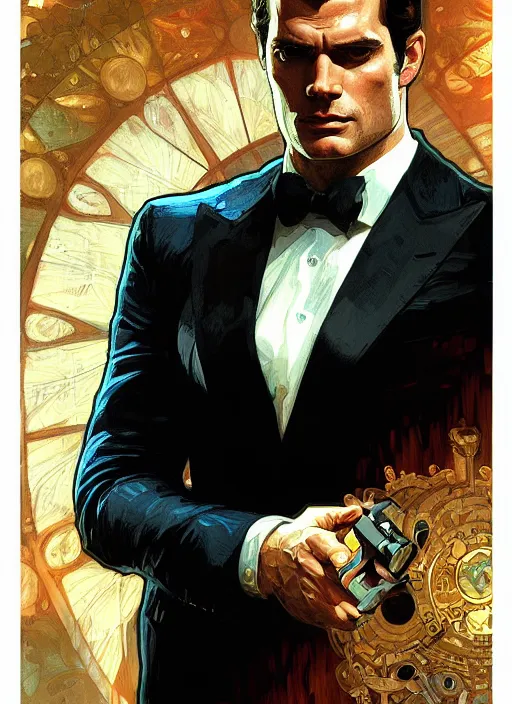 Prompt: portrait of henry cavill as james bond, casino, key art, falling, opulent, highly detailed, digital painting, artstation, concept art, cinematic lighting, sharp focus, illustration, by gaston bussiere alphonse mucha