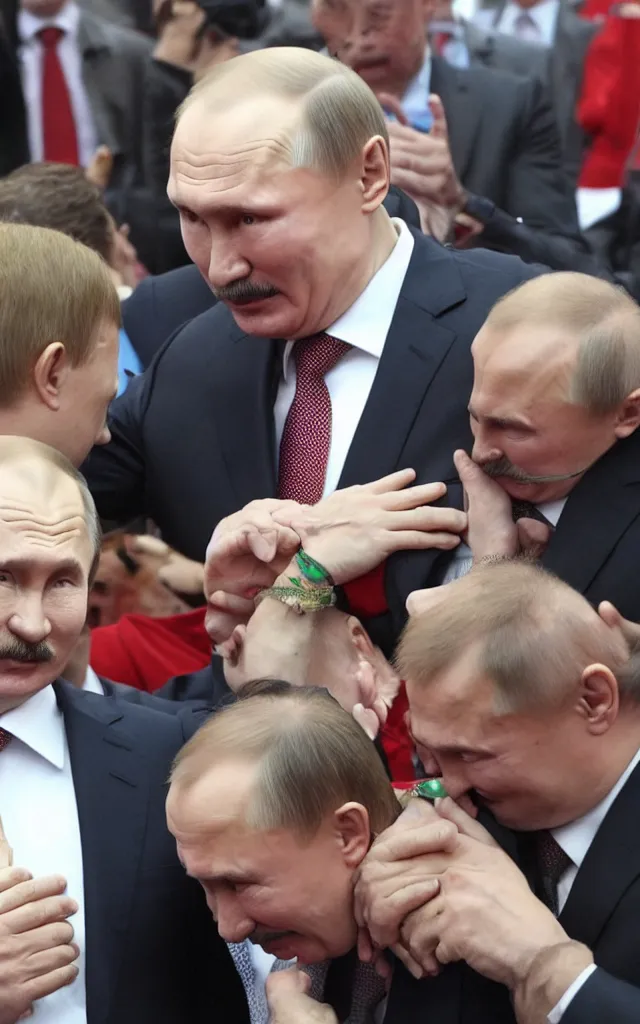 Image similar to lukashenka dismembered putin into pieces, putin screams