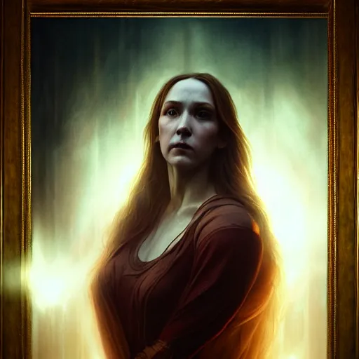 Image similar to riveting seductive oracle of delphi portrait, mysterious atmospheric lighting, painted, intricate, volumetric lighting, beautiful, rich deep colours masterpiece, golden hour, sharp focus, ultra detailed, by leesha hannigan, ross tran, thierry doizon, kai carpenter, ignacio fernandez rios