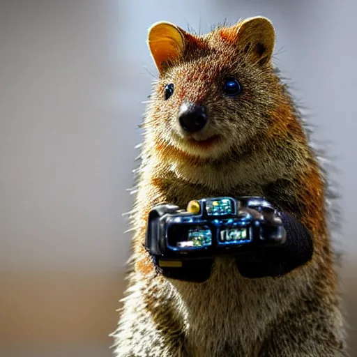 Image similar to a cyberpunk quokka