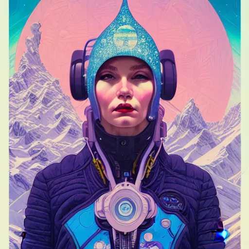 Image similar to high quality high detail portrait of a snow queen diesel punk character in an futuristic world, tristan eaton, victo ngai, artgerm, rhads, ross draws, hyperrealism, intricate detailed, alphonse mucha, 8 k, sci - fi, pastel colors, vintage, retro sci - fi, artstation,