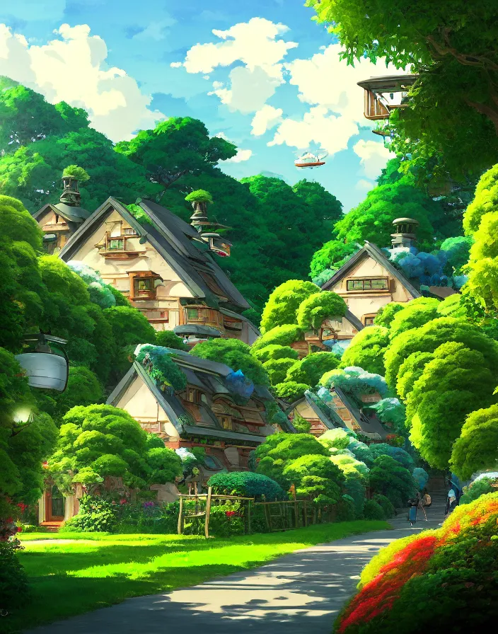 studio ghibli, flowery cottage, in a flying city, | Stable Diffusion ...