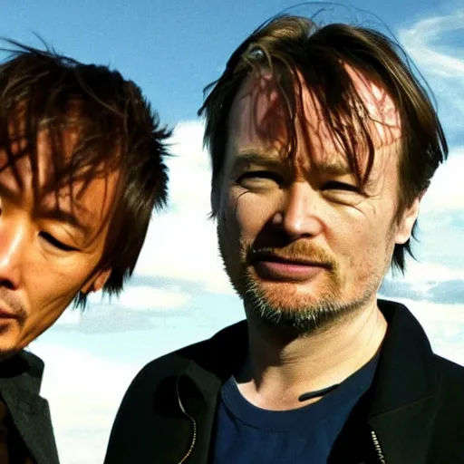 Image similar to Hideo Kojima and Christopher Nolan in Breaking Bad film still