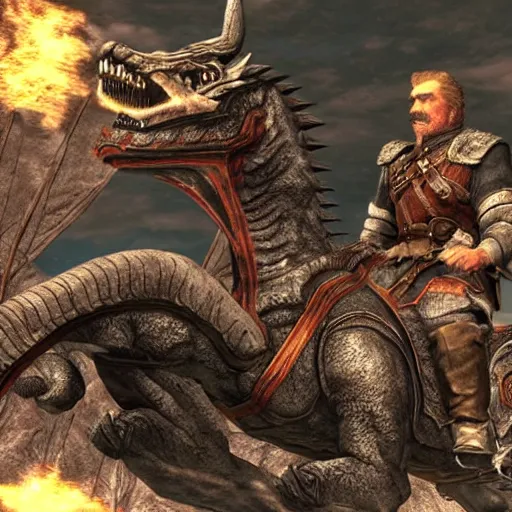 Image similar to Photo of Joseph Stalin riding the dragon from skyrim ,