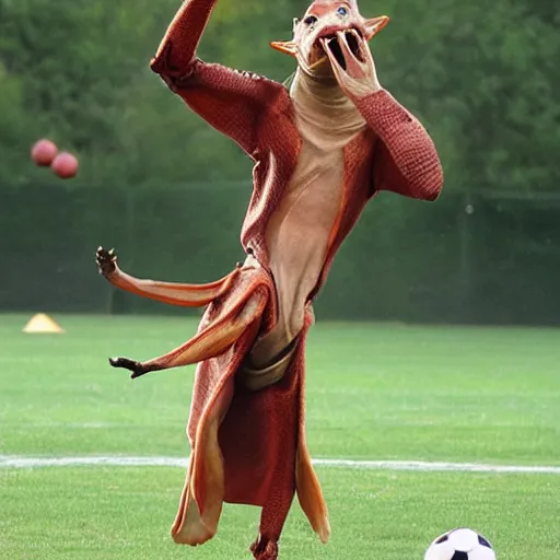 Image similar to jar jar binks doing football tricks