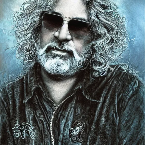 Image similar to a highly detailed portrait of jerry garcia in the style of luis royo.