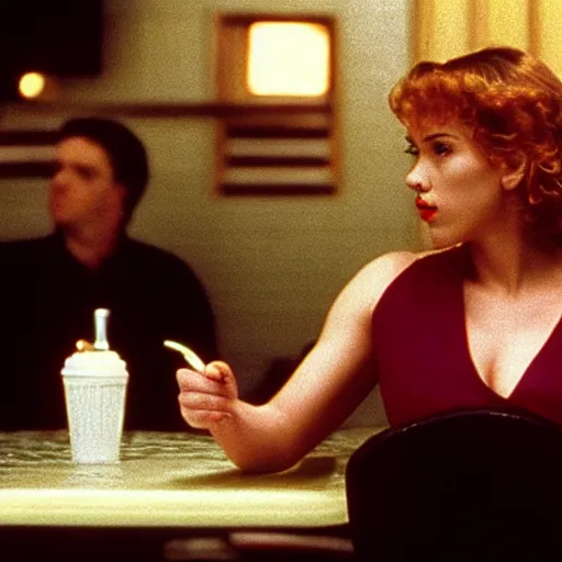 Image similar to a still of Scarlett Johansson at the diner in Twin Peaks (1990)