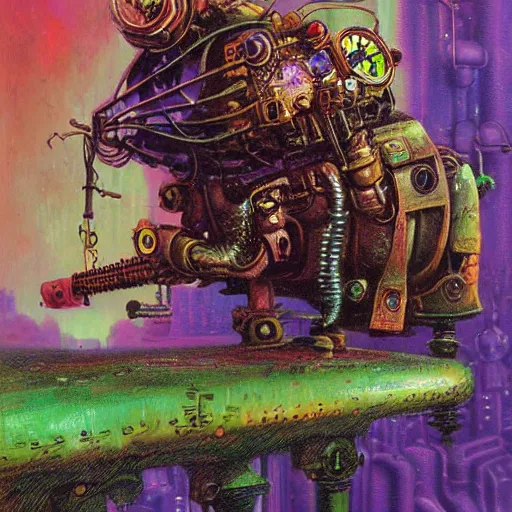 Image similar to steampunk rat, acid, 303, psychedelic, by paul lehr