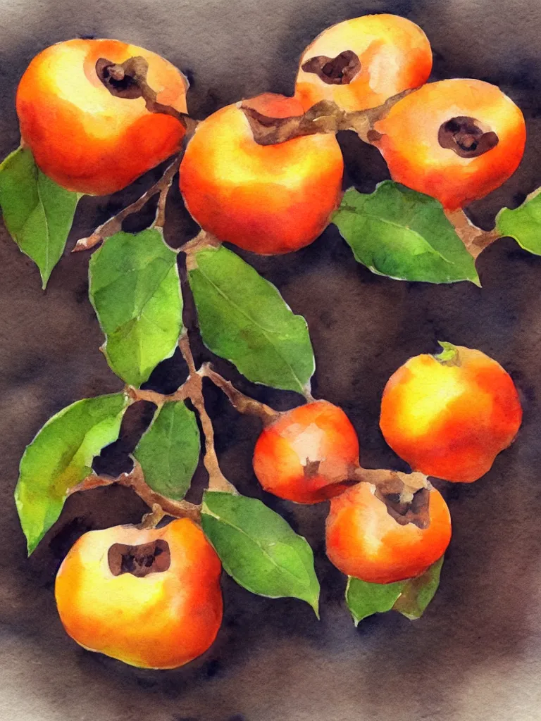 Image similar to autumn persimmon watercolor by arti chauhan trending on artstation