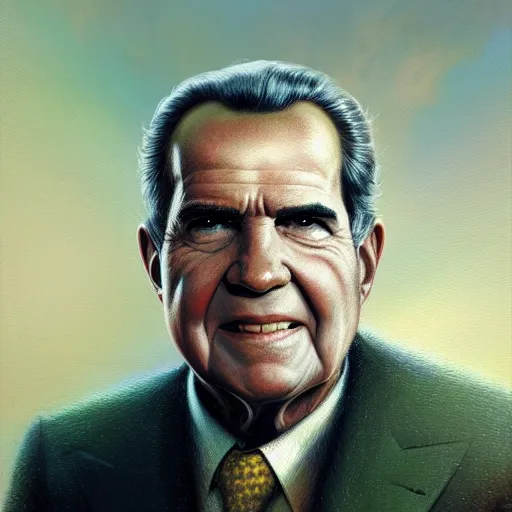 Prompt: glorious full head portrait of Richard Nixon as Thor, fantasy, intricate, elegant, digital painting, trending on artstation, concept art, sharp focus, illustration by Greg Rutkowski, by Gaston Bussiere, Artgerm, 4k.