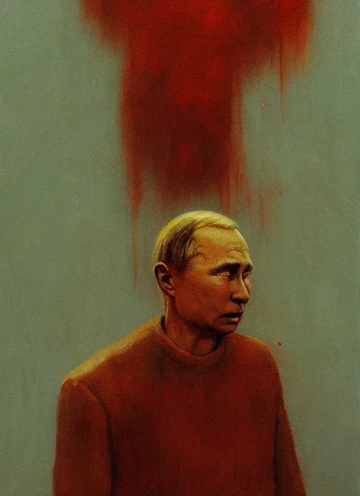 Image similar to Painting in a style of Beksinski featuring Vladimir Putin