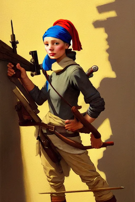 Image similar to team fortress 2 scout the girl with the pearl earring as the team fortress 2 scout team fortress 2 scout team fortress 2 scout, painting by gaston bussiere, katsuya terada, nc wyeth, greg rutkowski, craig mullins, vermeer, frank frazetta, mucha, tom of finland, trending on artstation