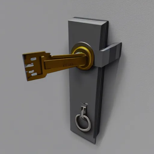 Prompt: a low poly game object of a door key