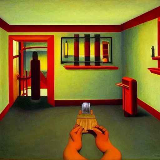 Image similar to a shrine to an ancient technological god, lowbrow, pj crook, ( ( ( grant wood ) ) ), ( ( ( edward hopper ) ) ), oil on canvas