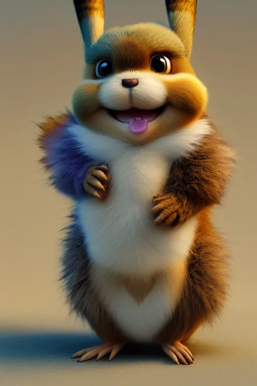 Prompt: high quality 3 d render hyperrealist very cute multipastel fluffy! happy griffin chipmunk hybrid with fluffy wings!, vray smooth, in the style of detective pikachu, hannah yata charlie immer, dramatic yellow light, low angle, uhd 8 k, sharp focus