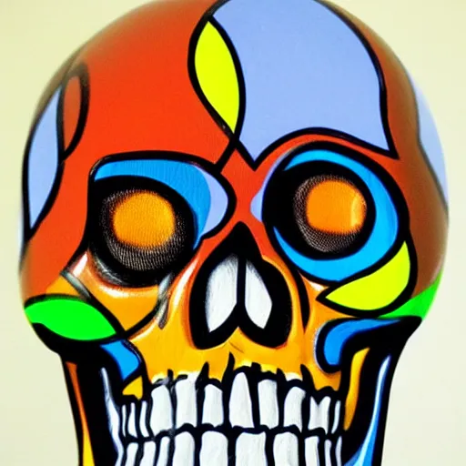 Image similar to a fine detail pop art skull sculpture