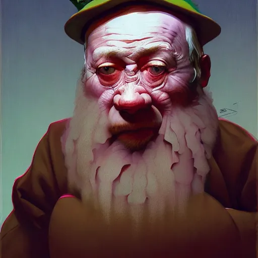 Prompt: Portrait of a dwarf, very coherent, painted by Francis Bacon and Edward Hopper, Wayne Barlowe, painted by James Gilleard, surrealism, airbrush, art by JamesJean