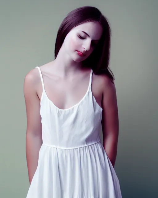 Image similar to watercolor picture of a beautiful young woman in white dress, high key, 8k