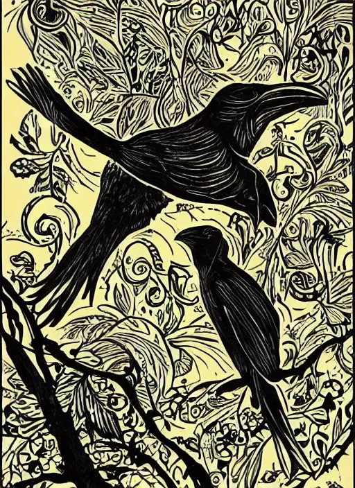 Image similar to raven bird cover art by joseph michael lisner, masterpiece ink illustration,