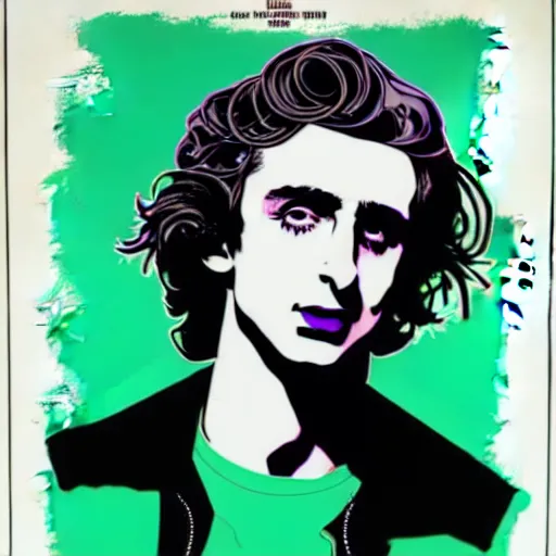 Image similar to vector art solarized screenprint of timothee chalamet as dream of the endless ( sandman ) by brian bolland and andy warhol