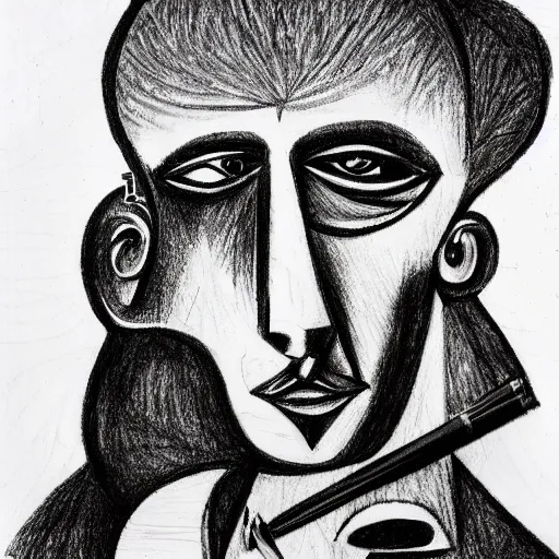 Prompt: a thick pen drawing of a Picasso portrait