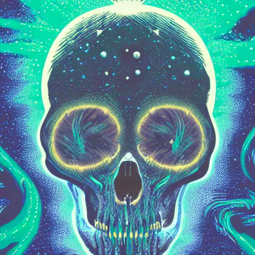 Prompt: ngc 3132 falling waterfall mysterious skull landscape by Casey Weldon, 8k ultra high definition, upscaled, edge of the world, image credit nasa nat geo