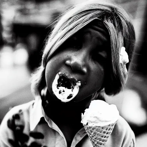 Image similar to that feeling when you drop your ice cream, realistic, photo, national geographic, high contrast, black and white, emotion