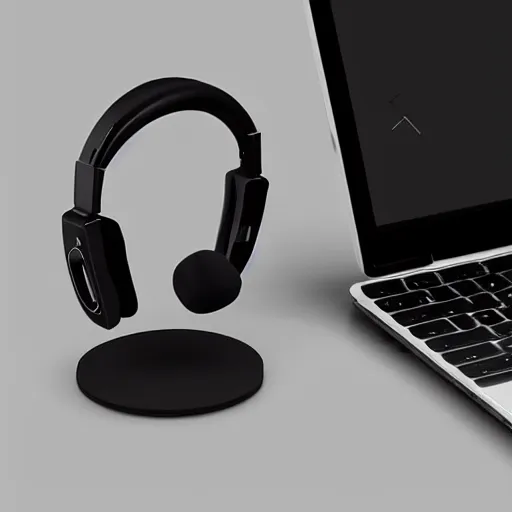 Image similar to wireless headphone stand, futuristic, techno, cyberpunk, product design, render, concept, fun, cute