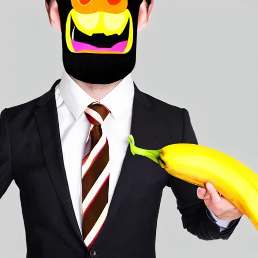 Image similar to a man wearing a suit banana head