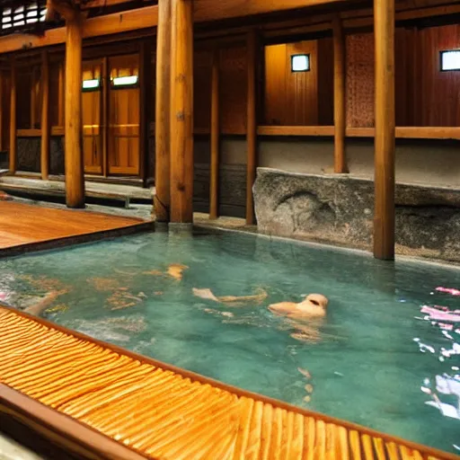 Prompt: a photo of a traditional onsen, high detail,