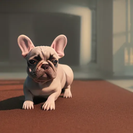 Prompt: french bulldog, anime, disney, pixar, 8 k, hd, dof, kodak film, volumetric lighting, subsurface scattering, photorealistic, octane render, details