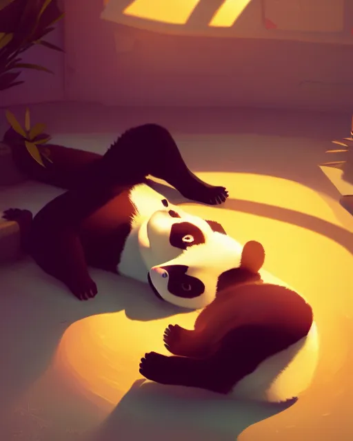 Image similar to a panda laying in the sun, cory loftis, james gilleard, atey ghailan, makoto shinkai, goro fujita, character art, rim light, exquisite lighting, clear focus, very coherent, plain background, soft painting