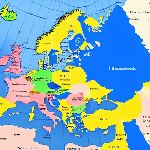 Image similar to map of europe showing the exports of each country as a realistic picture