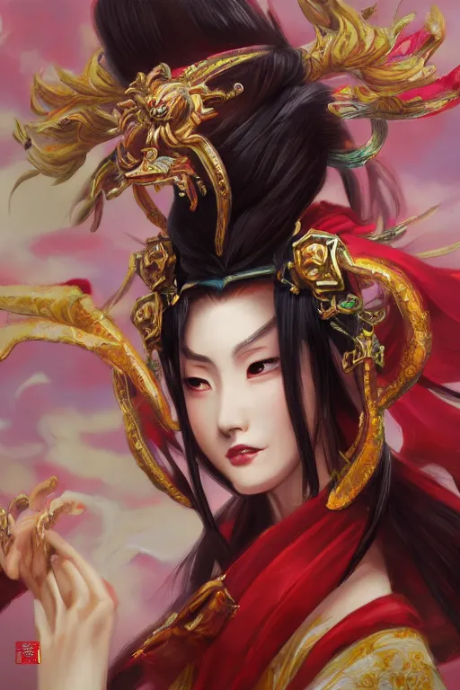 Image similar to diao chan from romance of three kingdoms in the paintetly style of WLOP, artgerm, brush stroke oil painting, imagine fx, artstation