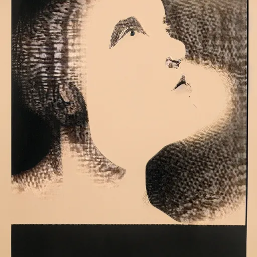 Image similar to ghastly, incredible by ludwig mies van der rohe screen printing, french rose. a beautiful performance art of a person in profile, with their features appearing both in front of & behind their head.