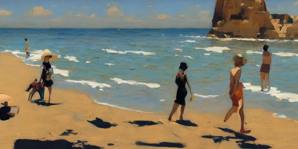 Prompt: on the beach ben aronson 1950