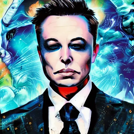 Image similar to elon musk in style of two - face harvey dent one side face has dragonskin fantasy sharp focus intricate elegant digital painting