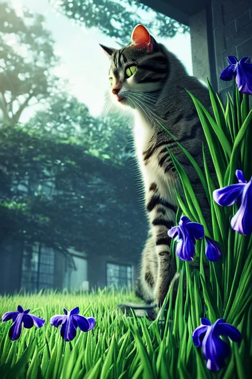 Image similar to a cat looking at the most beautiful thing in the world, wide irises, this is beautiful, volumetric lighting, epic composition, hyper detailed, ultra realistic, sharp focus, octane render, pinterest trending, sense of awe, 4 k